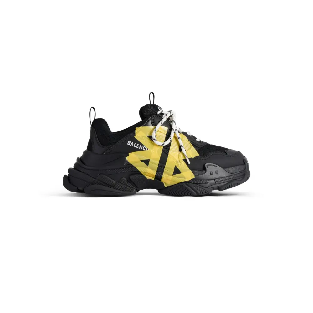 Men’s Triple S Tape Type Sneaker in Black/yellow