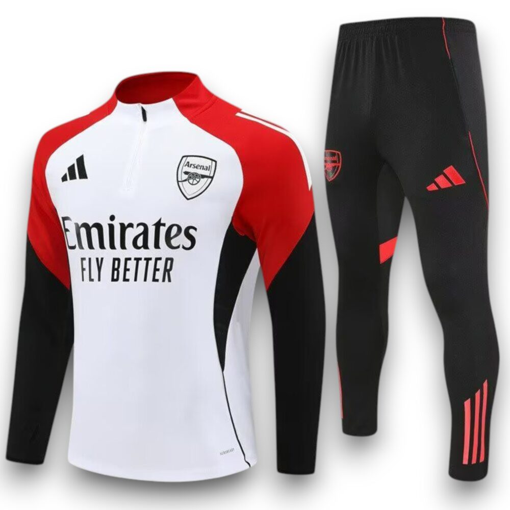 arsenal-25-26-white-with-red-black-training-suit-kid-size-2.jpg Chándal Arsenal 2025-2026 Local – Entrenamiento