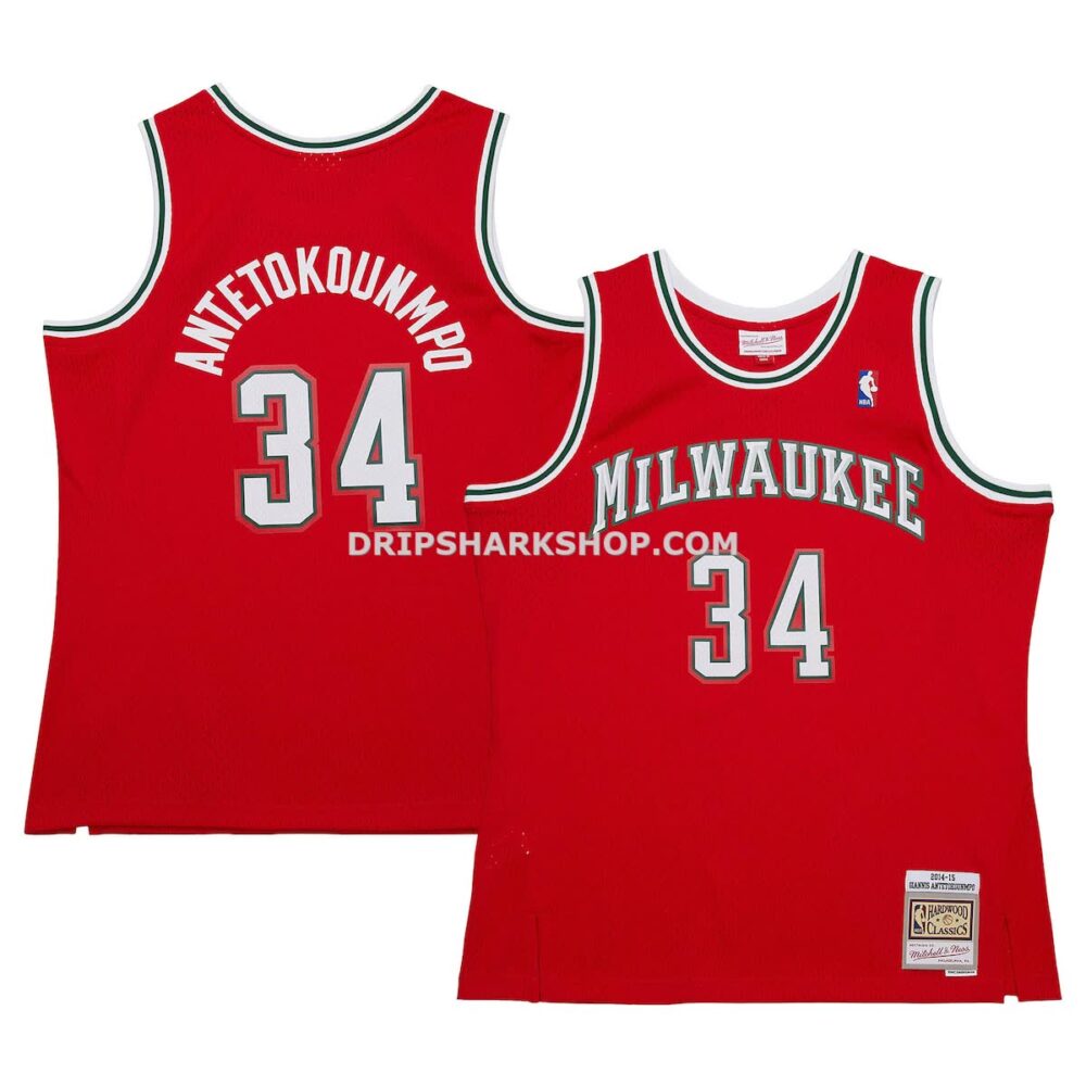 Mens Mitchell And Ness Giannis Antetokounmpo Red Milwaukee Bucks 2014 15 Hardwood Classics Swingman Jersey