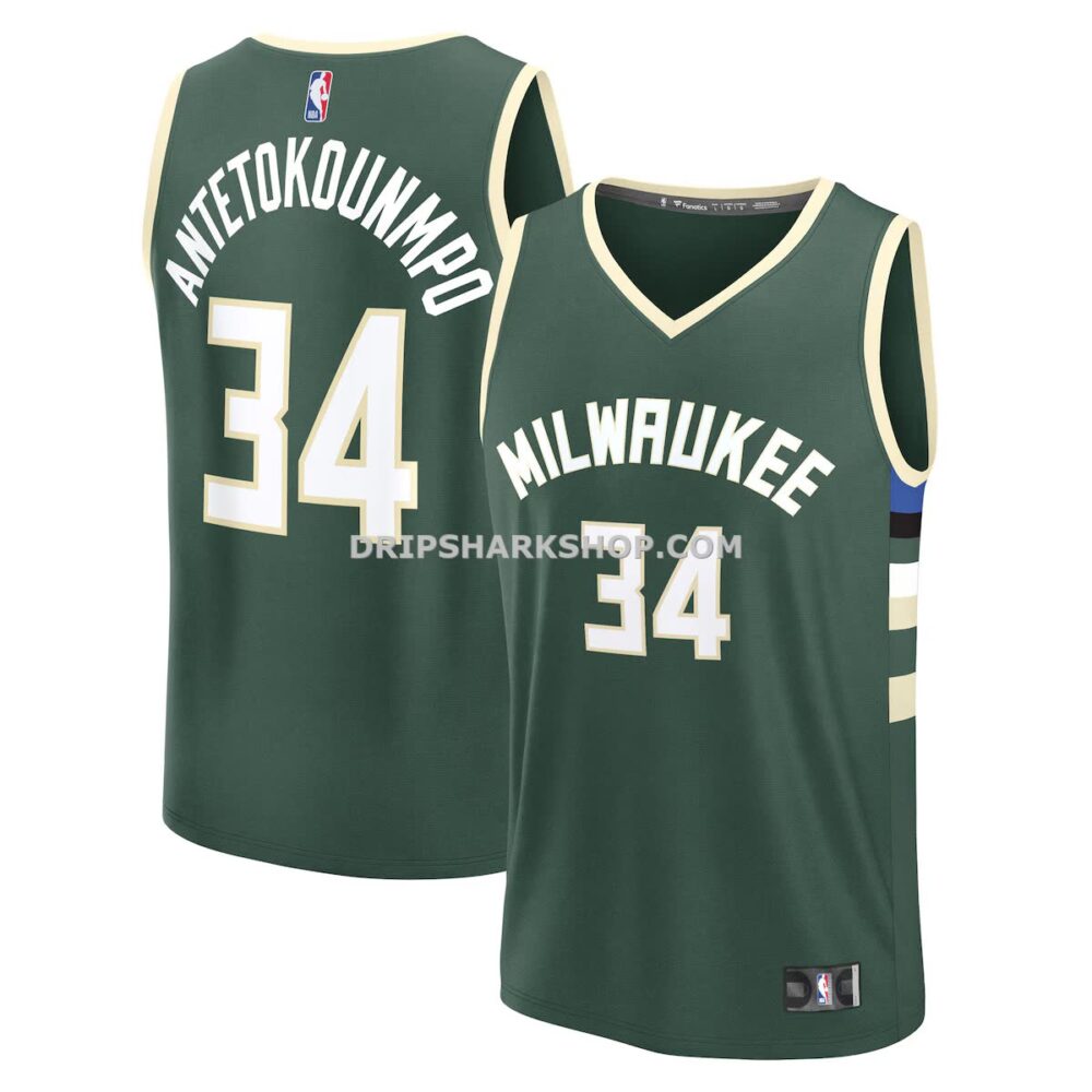 Mens Fanatics Giannis Antetokounmpo Hunter Green Milwaukee Bucks Fast Break Replica Player Jersey Icon Edition
