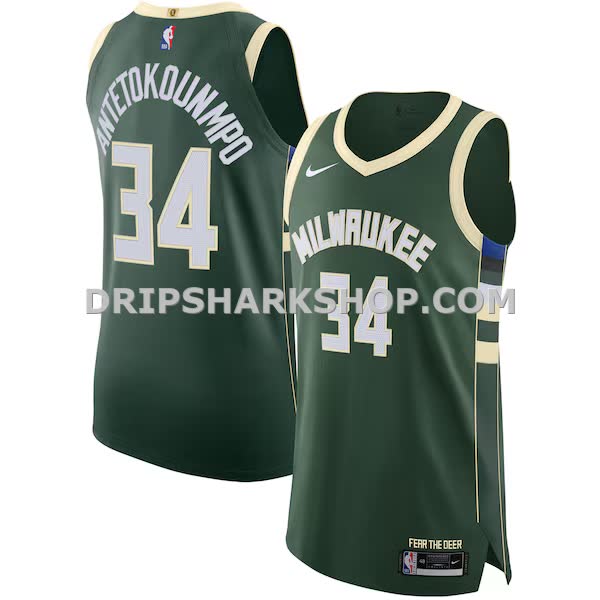 Mens Nike Giannis Antetokounmpo Hunter Green Milwaukee Bucks Authentic Jersey Icon Edition_Pi3773000