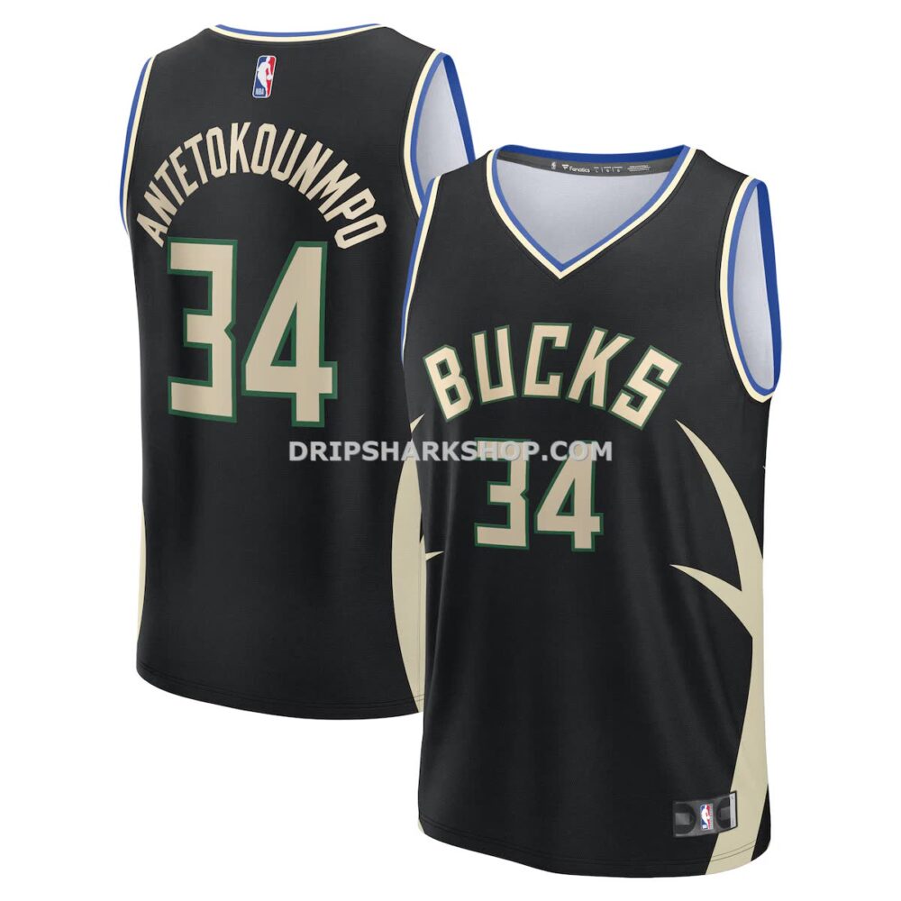 Mens Fanatics Giannis Antetokounmpo Black Milwaukee Bucks Fast Break Replica Player Jersey Statement Edition