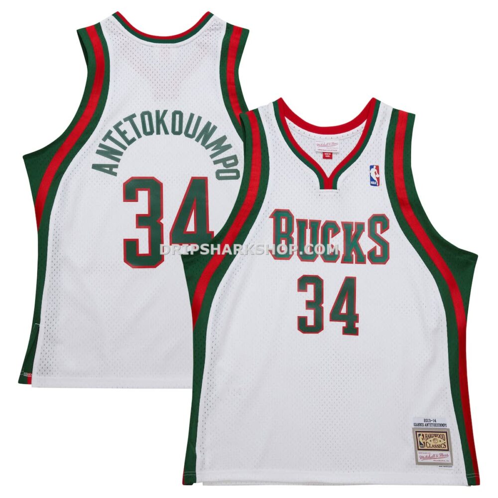 Mens Mitchell And Ness Giannis Antetokounmpo White Milwaukee Bucks 2013 14 Hardwood Classics Swingman Jersey