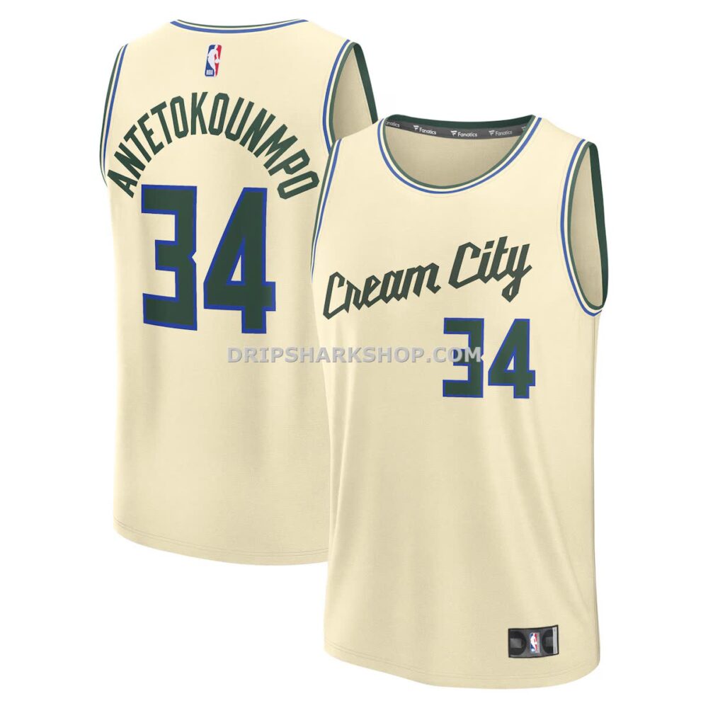 Mens Fanatics Giannis Antetokounmpo Cream Milwaukee Bucks 2025 26 City Edition Fast Break Jersey