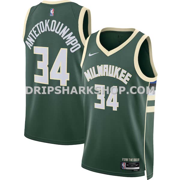 Unisex Nike Giannis Antetokounmpo Hunter Green Milwaukee Bucks Swingman Jersey Icon Edition_Pi4650000