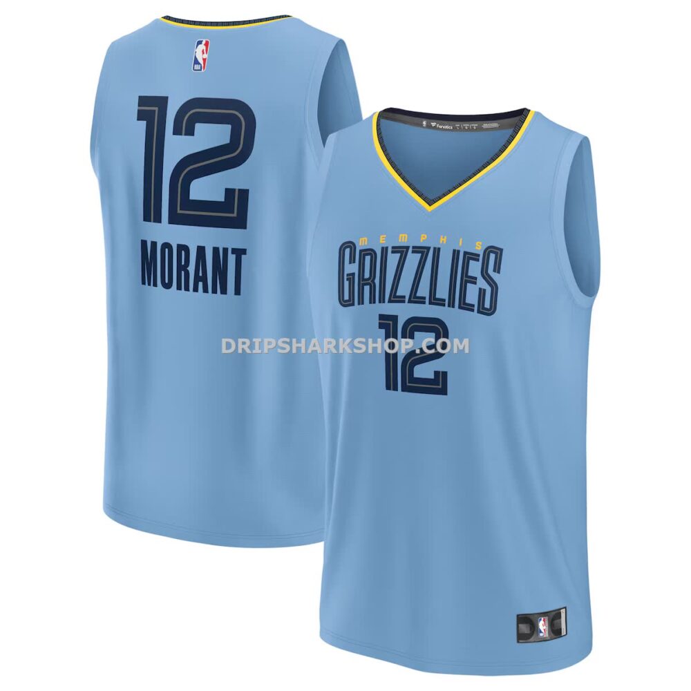 Mens Fanatics Ja Morant Light Blue Memphis Grizzlies Fast Break Replica Player Jersey Statement Edition