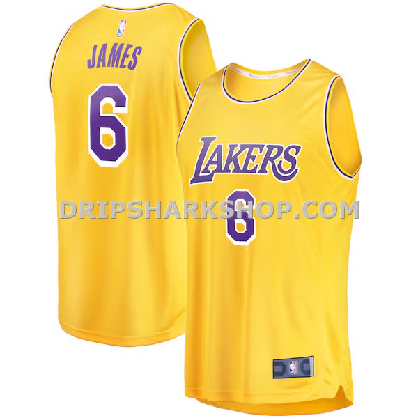 Mens Fanatics Lebron James Gold Los Angeles Lakers Number 6 Fast Break Replica Player Jersey Icon Edition_Pi4195000