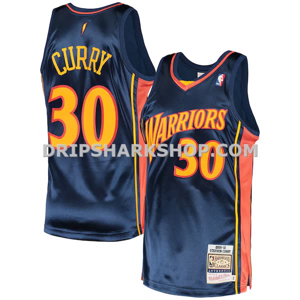 Mens Mitchell And Ness Stephen Curry Navy Golden State Warriors 2009 10 Hardwood Classics Authentic Jersey_Pi3818000