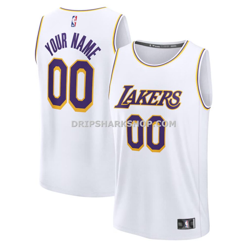 Men's Los Angeles Lakers Fanatics White Fast Break Custom Replica Jersey Association Edition