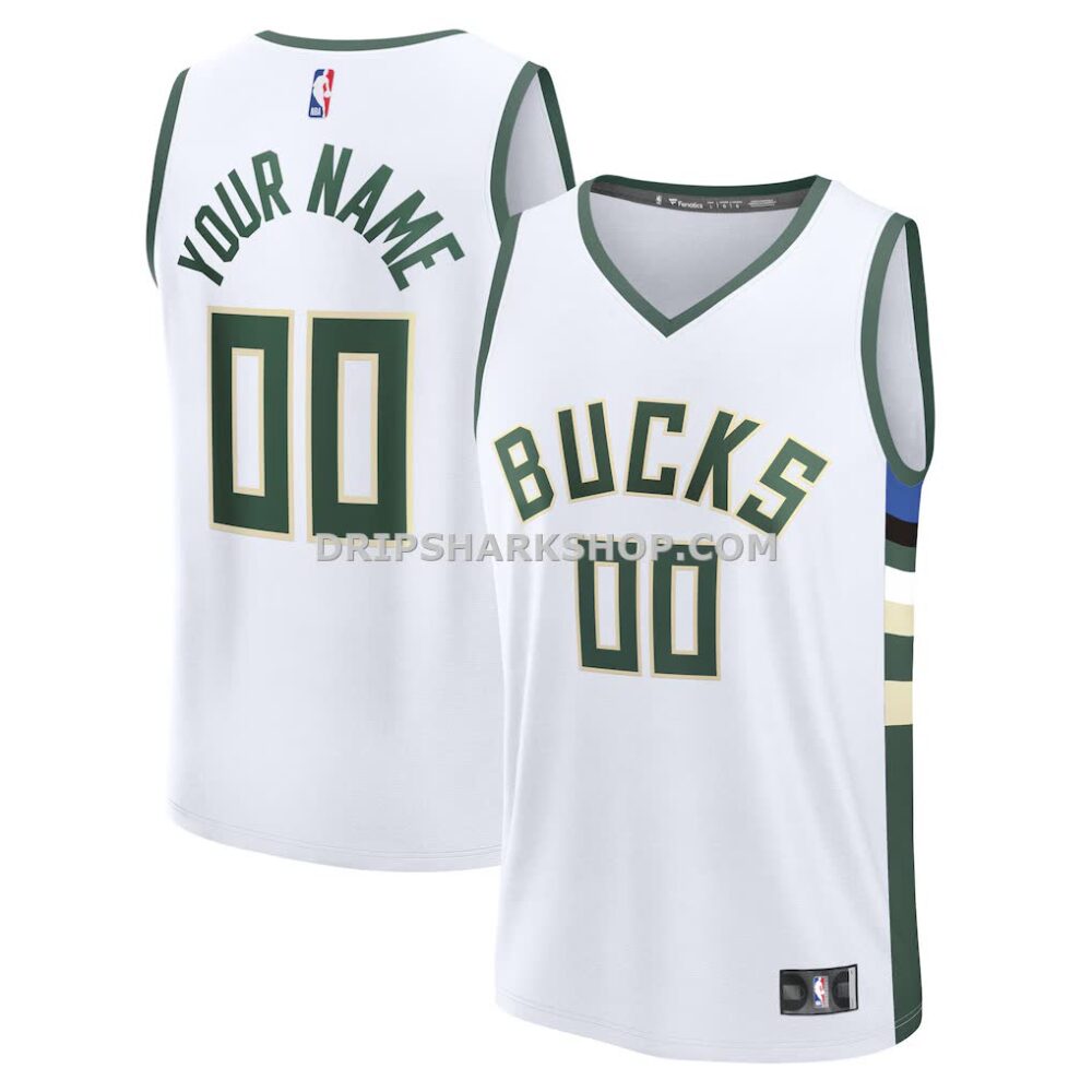 Men's Milwaukee Bucks Fanatics White Fast Break Custom Jersey Association Edition