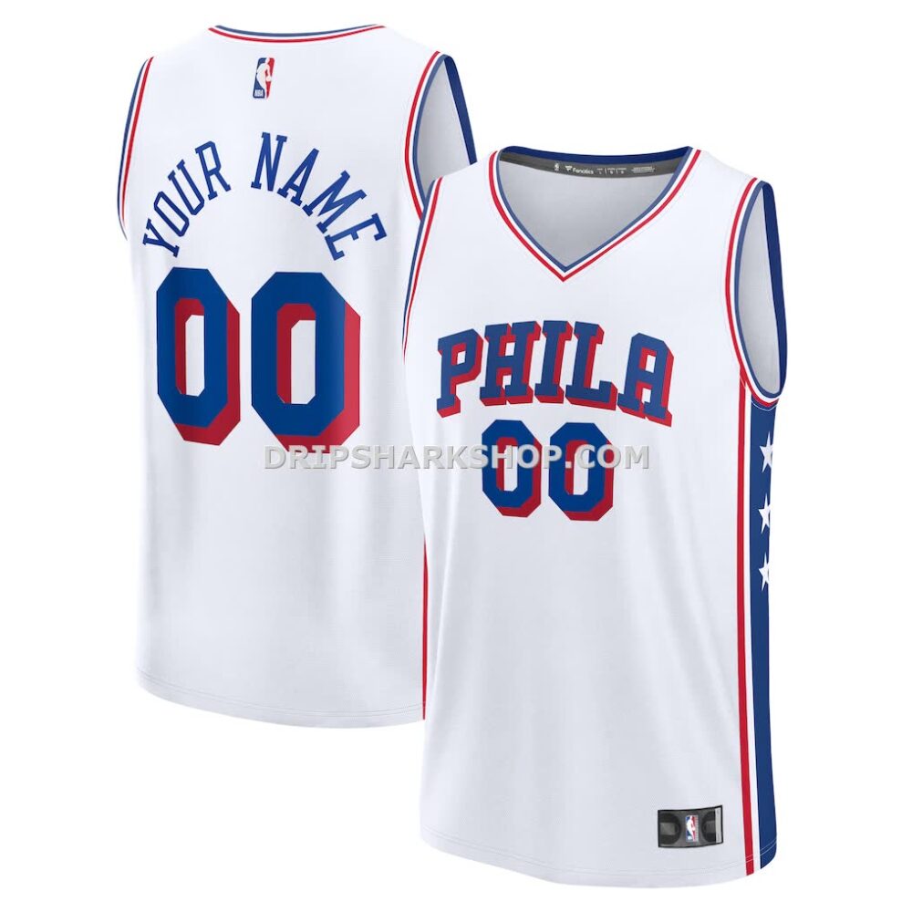 Men's Philadelphia 76ers Fanatics White Fast Break Custom Jersey Association Edition