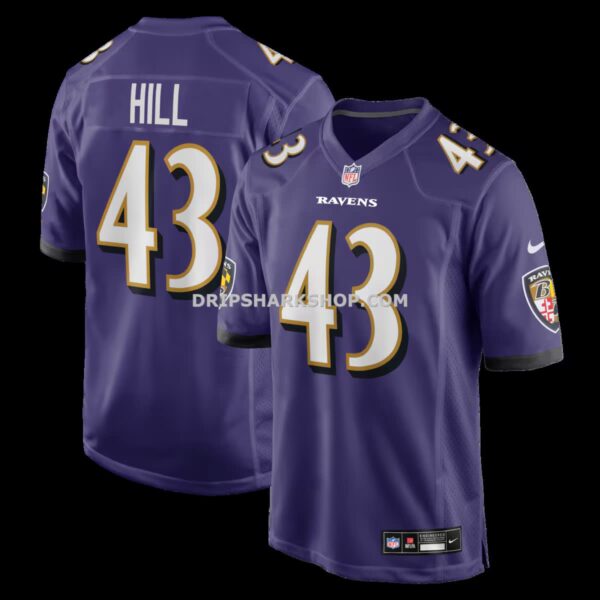 Mens Nike Justice Hill Purple Baltimore Ravens Game Jersey