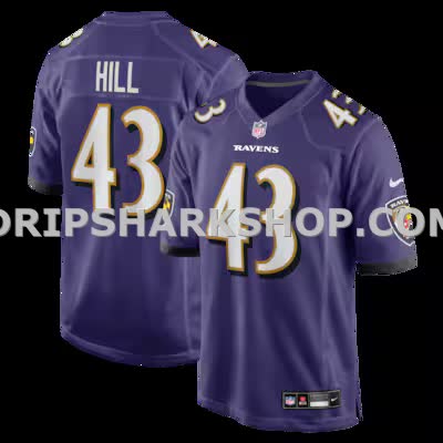 Mens Nike Justice Hill Purple Baltimore Ravens Game Jersey