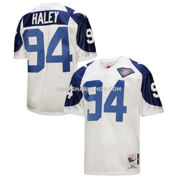 Mens Mitchell And Ness Charles Haley White Dallas Cowboys 1994 Authentic Throwback Retired Player Jersey
