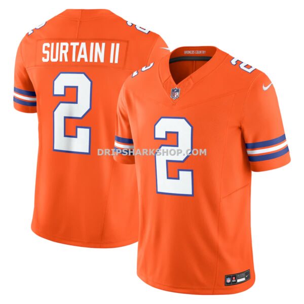 Mens Nike Patrick Surtain Ii Orange Denver Broncos Alternate Mile High Collection 1977 Throwback Vapor Fuse Limited Jers