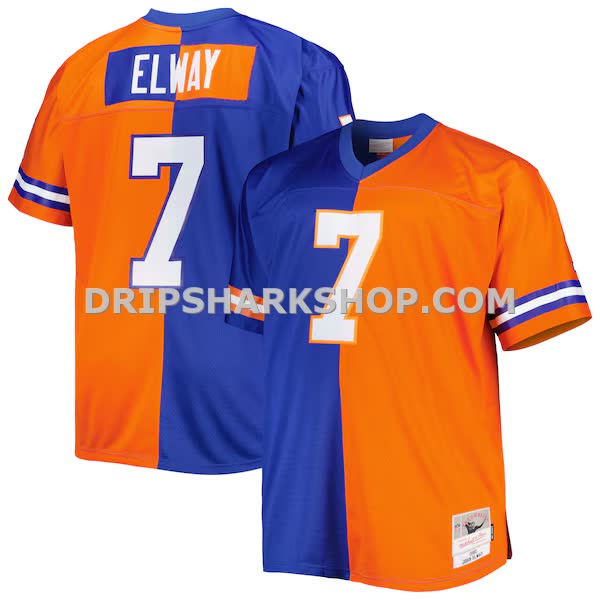 Mens Mitchell And Ness John Elway Royal Orange Denver Broncos Big And Tall Split Legacy Retired Player Replica Jersey Pi