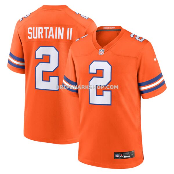 NFL107adbG04-43751a Mens Nike Patrick Surtain Ii Orange Denver Broncos Mile High Collection 1977 Throwback Player Game Jersey