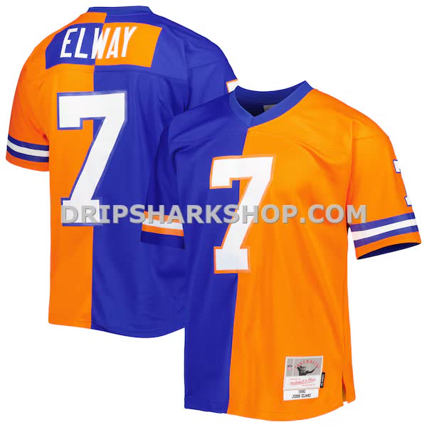 Mens Mitchell And Ness John Elway Royal Orange Denver Broncos 1990 Split Legacy Replica Jersey Pi5003000