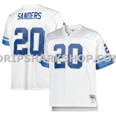 Mens Mitchell And Ness Barry Sanders White Detroit Lions Big And Tall 1996 Retired Player Replica Jersey