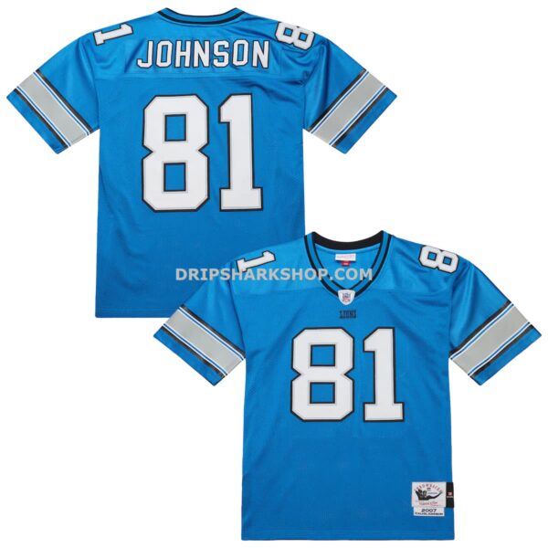 Mens Mitchell And Ness Calvin Johnson Blue Detroit Lions 2007 Authentic Throwback Retired Player Jersey
