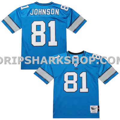 Mens Mitchell And Ness Calvin Johnson Blue Detroit Lions 2007 Authentic Throwback Retired Player Jersey