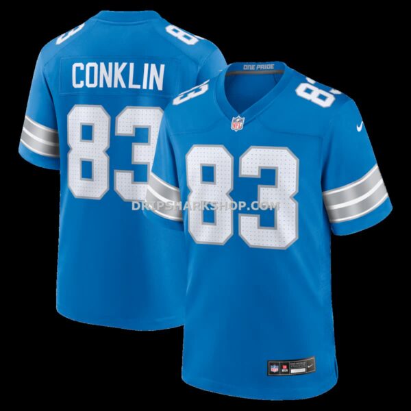 Mens Nike Tyler Conklin Blue Detroit Lions Team Game Jersey