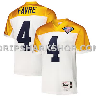 Mens Mitchell And Ness Brett Favre White Green Bay Packers 1994 Authentic Throwback Retired Player Jersey