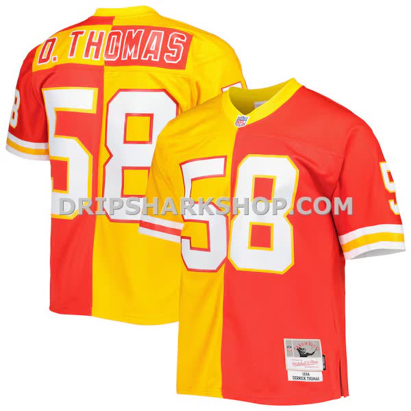 Mens Mitchell And Ness Derrick Thomas Red Gold Kansas City Chiefs 1994 Split Legacy Replica Jersey Pi5003000