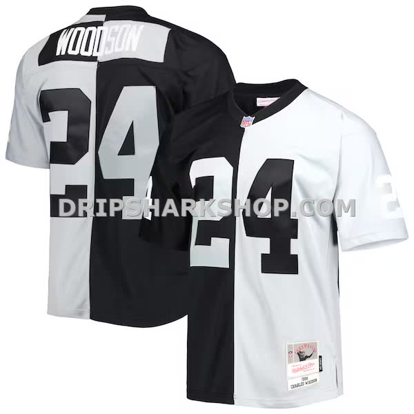Mens Mitchell And Ness Charles Woodson Black Silver Las Vegas Raiders 1998 Split Legacy Replica Jersey Pi5003000