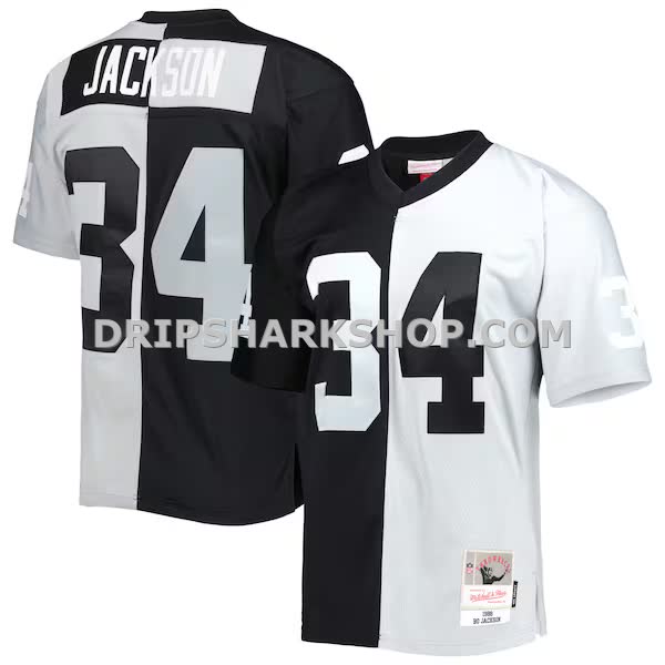 Mens Mitchell And Ness Bo Jackson Black Silver Las Vegas Raiders 1988 Split Legacy Replica Jersey Pi5003000
