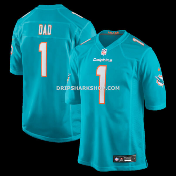 Mens Nike Number 1 Dad Aqua Miami Dolphins Game Jersey