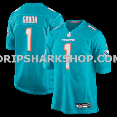 Mens Nike Number 1 Groom Aqua Miami Dolphins Game Jersey