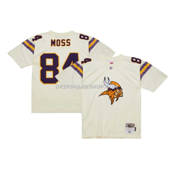 Mens Mitchell And Ness Randy Moss Cream Minnesota Vikings Chainstitch Legacy Jersey