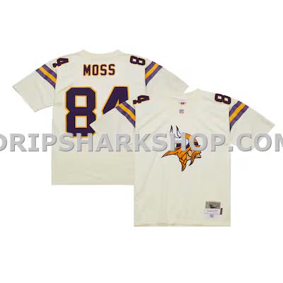 Mens Mitchell And Ness Randy Moss Cream Minnesota Vikings Chainstitch Legacy Jersey