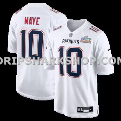 Mens Nike Drake Maye White New England Patriots Super Bowl Lx Patch Tundra Fashion Game Jersey