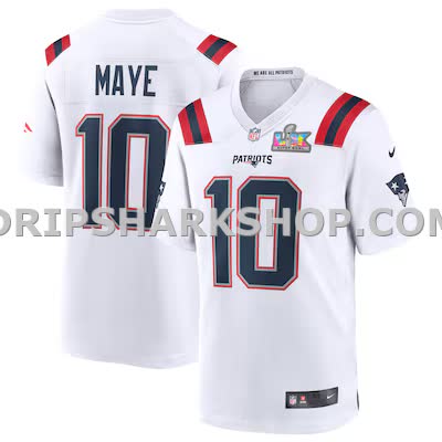 Mens Nike Drake Maye White New England Patriots Super Bowl Lx Patch Game Jersey