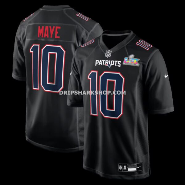 NFL225687G04-45a79a Mens Nike Drake Maye Black New England Patriots Super Bowl Lx Patch Carbon Fashion Game Jersey