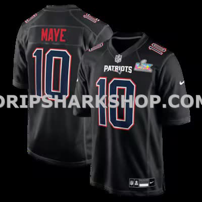 Mens Nike Drake Maye Black New England Patriots Super Bowl Lx Patch Carbon Fashion Game Jersey