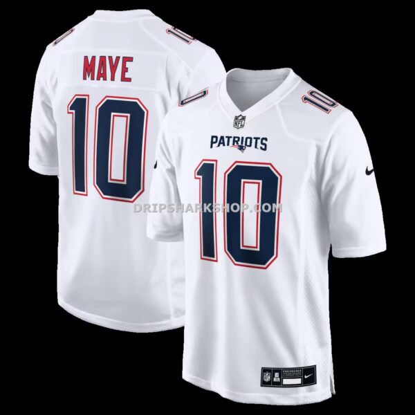 NFL22d28eG04-3a0cfd Mens Nike Drake Maye Tundra White New England Patriots Game Jersey