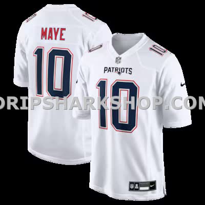 Mens Nike Drake Maye Tundra White New England Patriots Game Jersey