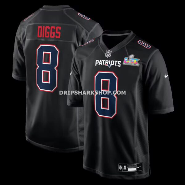 Mens Nike Stefon Diggs Black New England Patriots Super Bowl Lx Patch Carbon Fashion Game Jersey