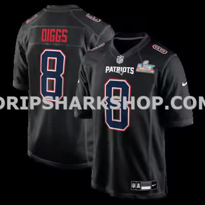 Mens Nike Stefon Diggs Black New England Patriots Super Bowl Lx Patch Carbon Fashion Game Jersey
