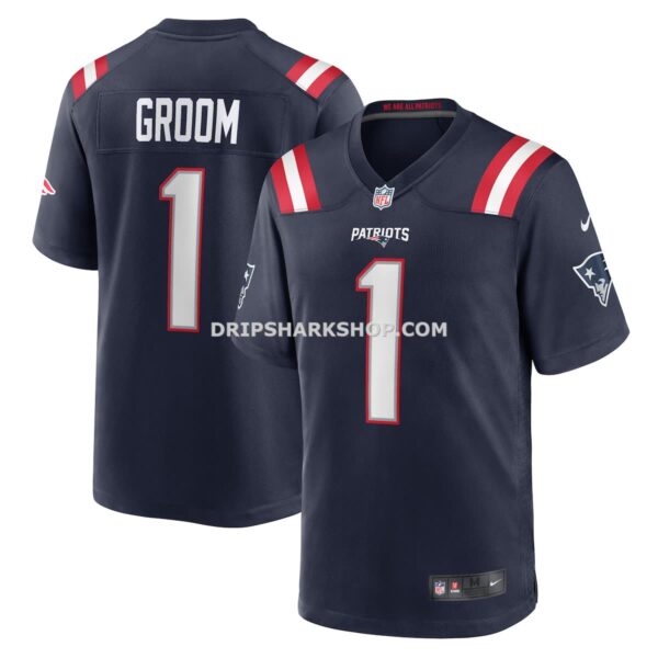 Mens Nike Number 1 Groom Navy New England Patriots Game Jersey