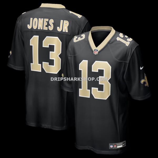 NFL230cc1G04-011825 Mens Nike Velus Jones Jr Black New Orleans Saints Team Game Jersey