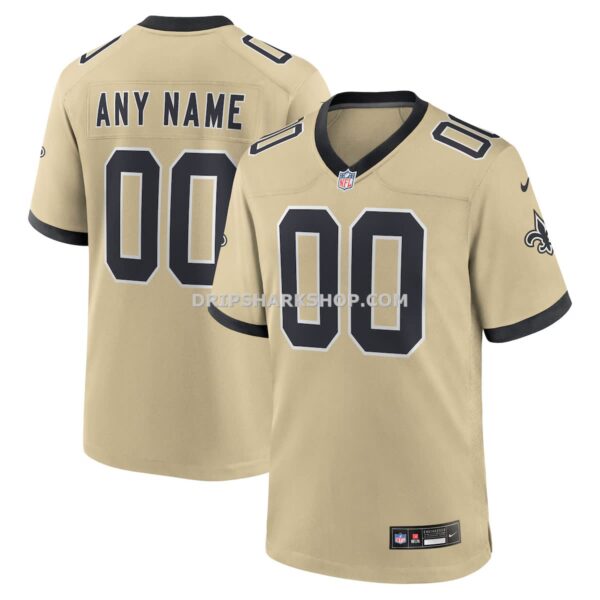 NFL23753bG04-5011c1 Mens Nike Gold New Orleans Saints Gameday Golds Alternate Custom Game Jersey