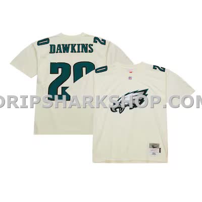 Mens Mitchell And Ness Brian Dawkins Cream Philadelphia Eagles Chainstitch Legacy Jersey