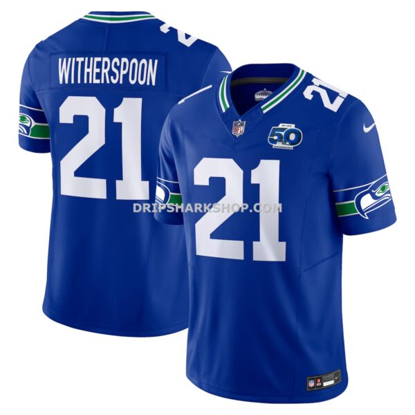 NFL290748G04-41141d Mens Nike Devon Witherspoon Royal Seattle Seahawks 50th Season Vapor Fuse Limited Jersey