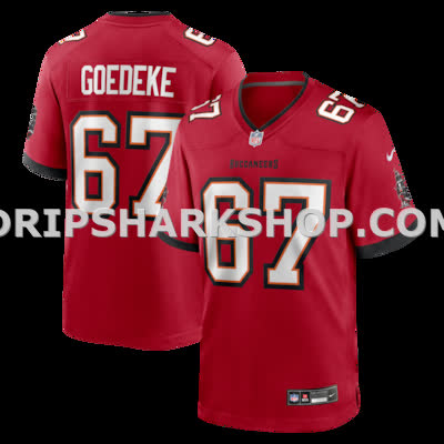 Mens Nike Luke Goedeke Red Tampa Bay Buccaneers Game Player Jersey