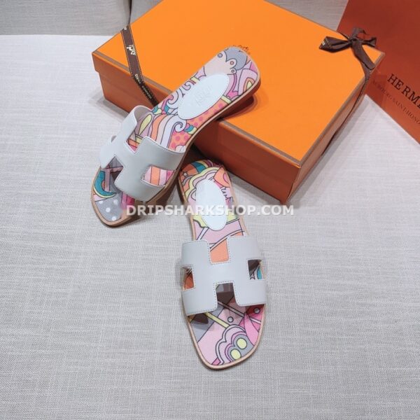Sandalias Hermes - Oran Blanco y estampado multicolor